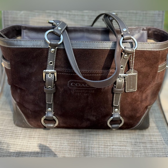 Coach Dark Brown Suede and Leather Men's Briefcase - Picture 1 of 14